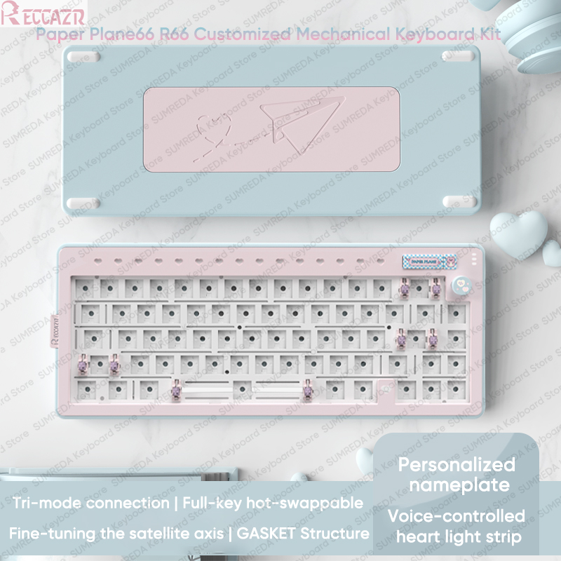 Gaming Keyboard Hot Swappable - ชุดคีย์บอร์ดกลไก RECCAZR R66 Paper Plane66 อลูมิเนียม