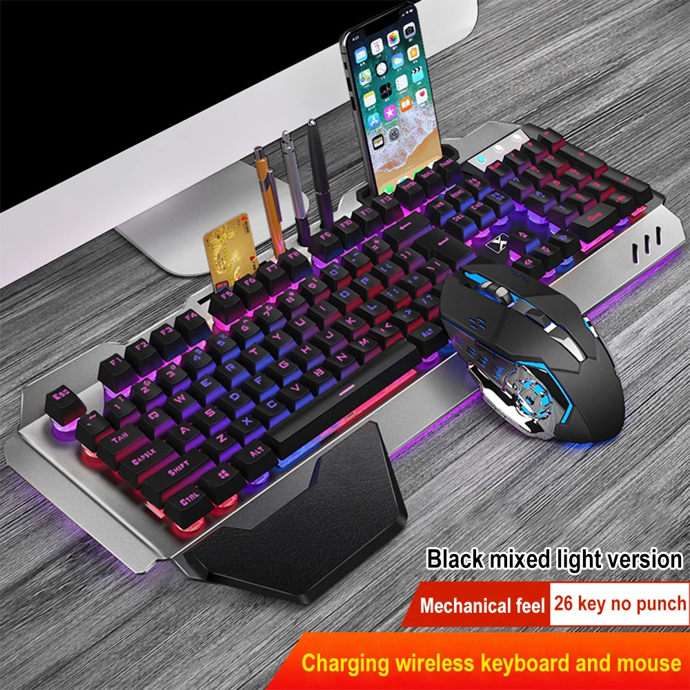 Gaming Keyboard Mini - ชุดแป้นพิมพ์และเมาส์ไร้สาย2.4G แบบชาร์จไฟได้ K680คีย์บอร์ดเกมใช้พอร์ตของสำนักงาน